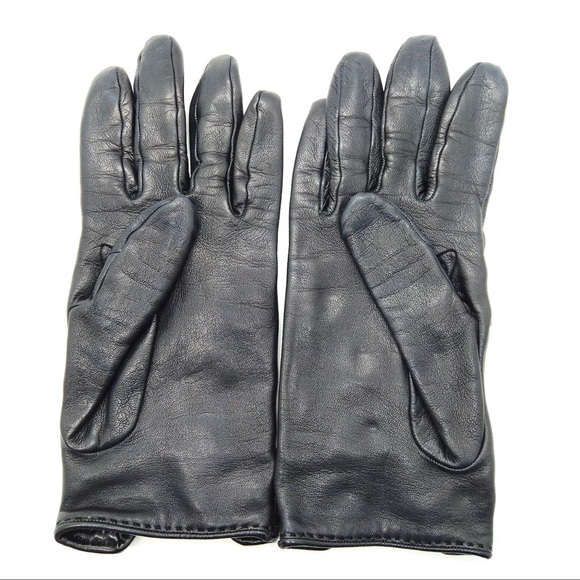 AUTH HERMES Lambskin Leather Gloves With Gold Studs Black - Picture 3 of 5